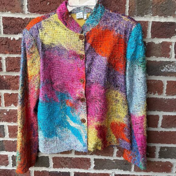Vintage Florissant NY Fuzzy Artsy Multicolor Jacket Maximalist Small - Picture 1 of 5